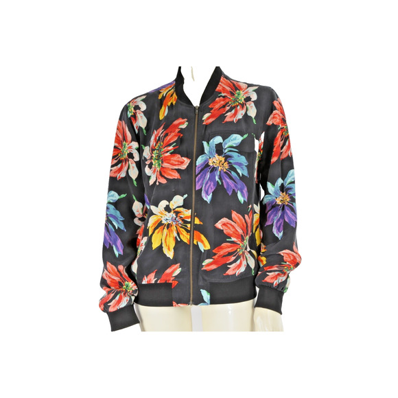 Equipment Femme Multicolor Floral Silk Spring Fashion Bomber Jacket Size S - Picture 1 of 16